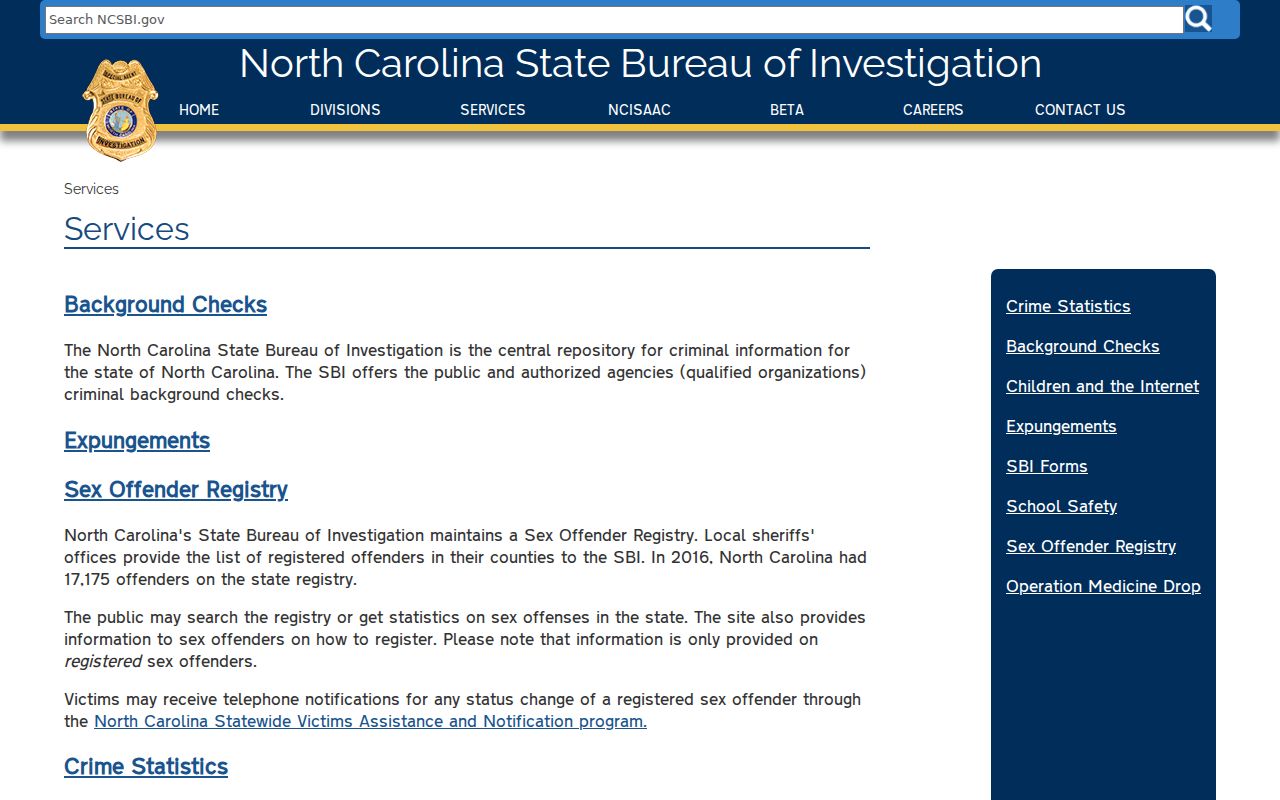Lexington criminal record check through North Carolina SBI services