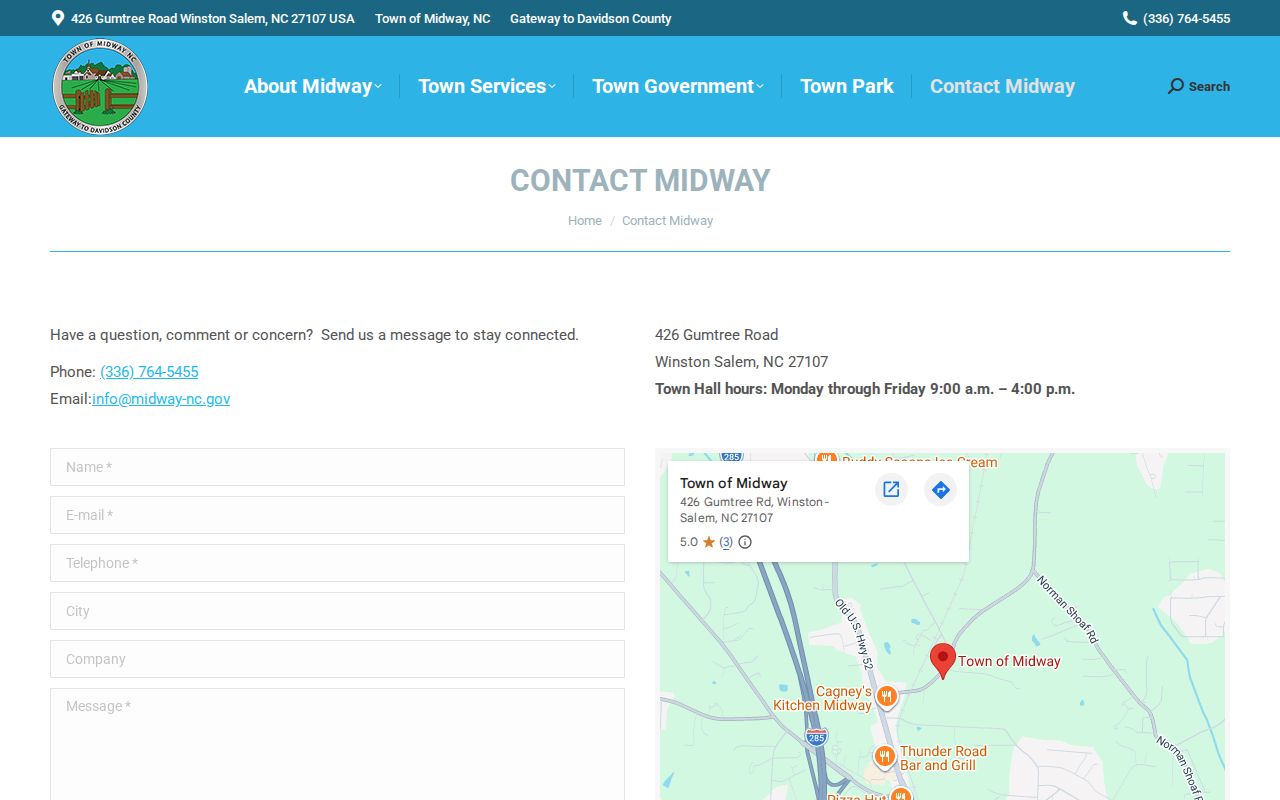 Midway town records contact at Town Hall