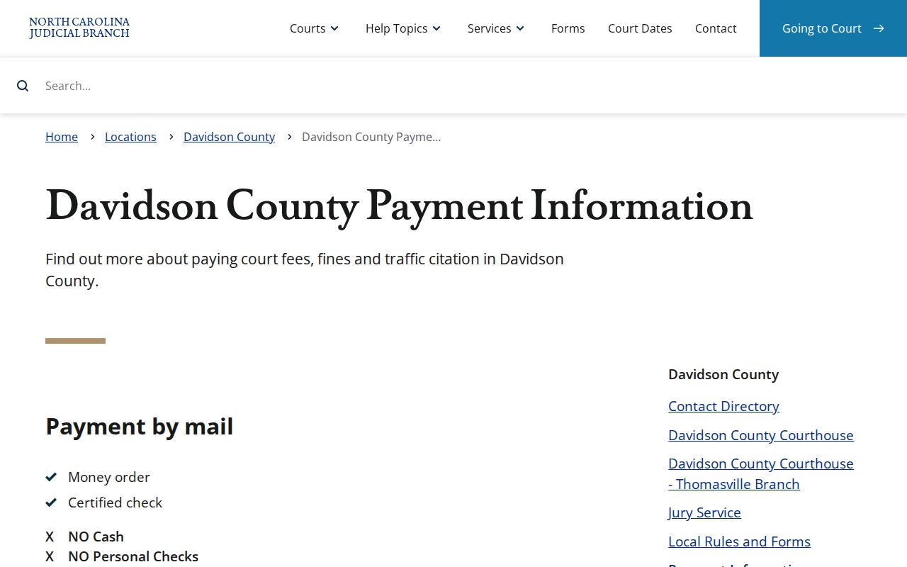 Thomasville criminal case payment records through Davidson courts