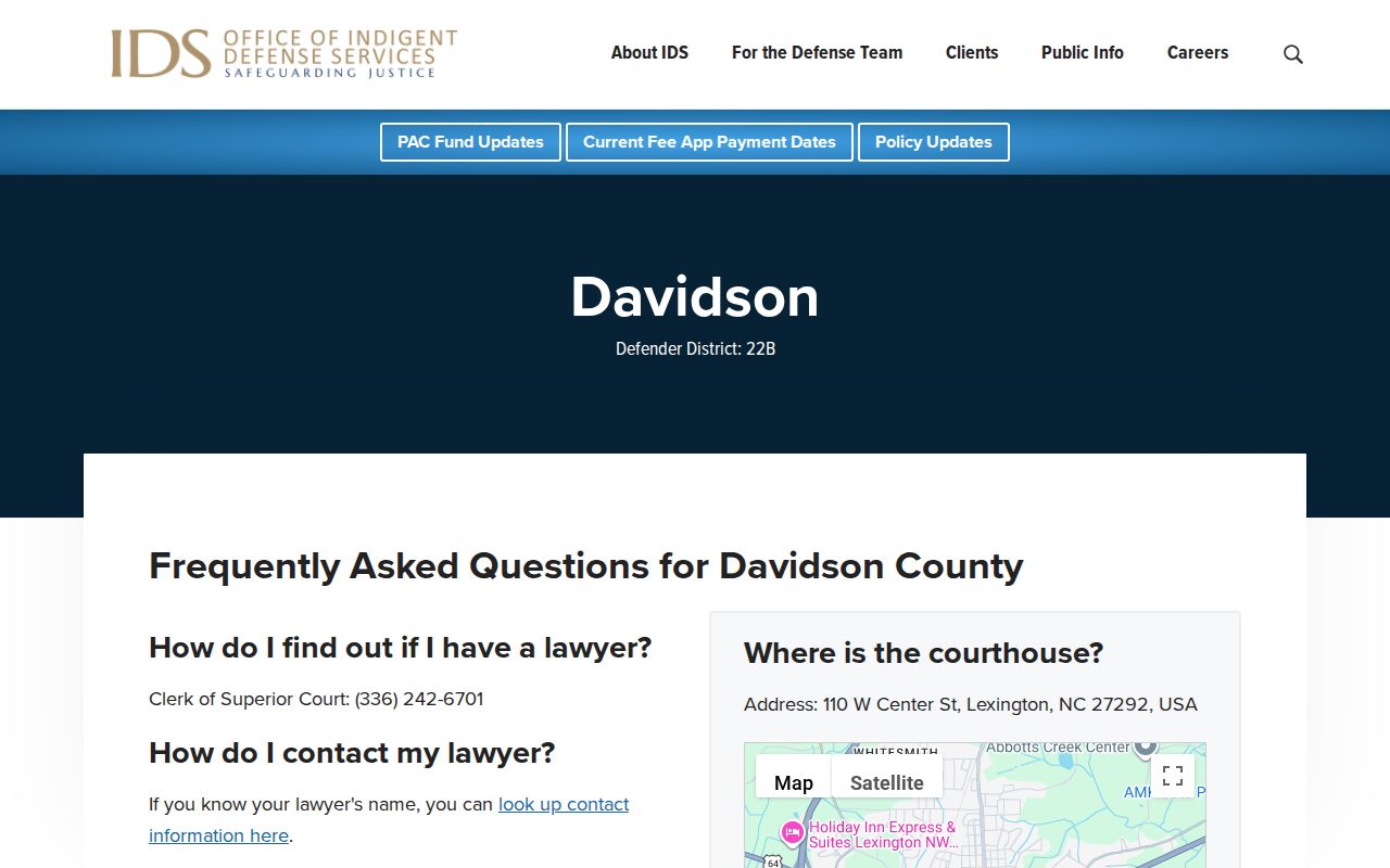 Thomasville criminal court record information for Davidson indigent defense