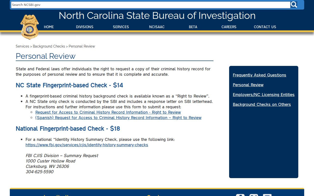 Davidson County criminal history SBI personal record review